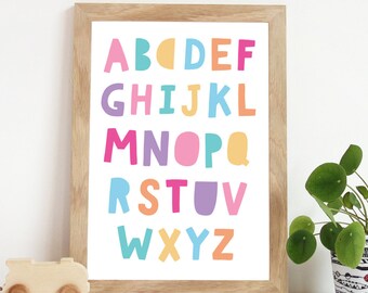 Pastel Nursery Prints, Alphabet Prints, Pastel Prints, Playroom Decor, Rainbow Nursery Print, Girls Bedroom Decor, Playroom Prints