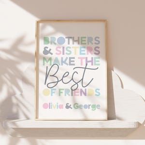 Personalised Brother Sister Print, Rainbow Print, Playroom, Sibling Prints, Kids Room, Colourful, Shared Bedroom Girls Bedroom, Boys Bedroom