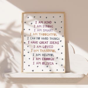 girls personalised affirmation print, girls bedroom decor, pastel colours, rainbow wall art, positive prints, girls nursery, playroom decor