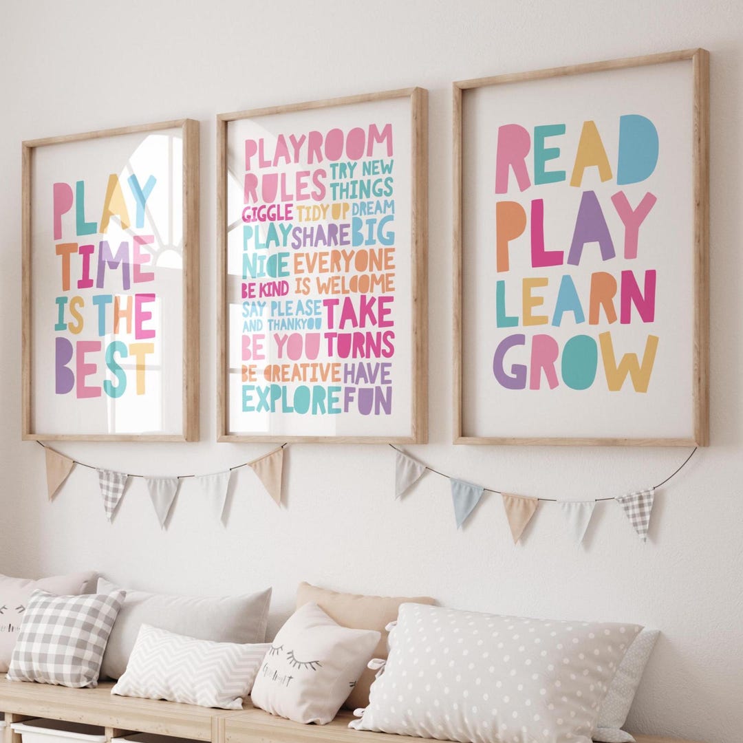 Set of 3 Playroom Prints, Girls Bedroom Decor, Girls Nursery Wall Art ...