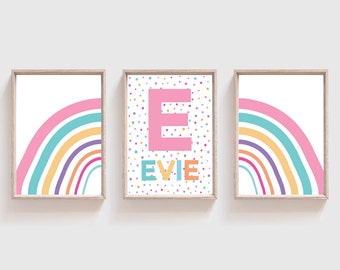 Set of 3 Girls Nursery Prints, Girls Bedroom Prints, Rainbow Prints, Rainbow Wall Art, Pastel Colours, Playroom Prints, Girls Wall Art