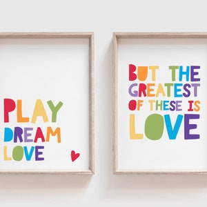 Set of 2 Rainbow Prints, Bible Verse Print, Boys Bedroom Prints, Girls Nursery Prints, Girls Bedroom, Colourful, Loved, Scripture, Playroom