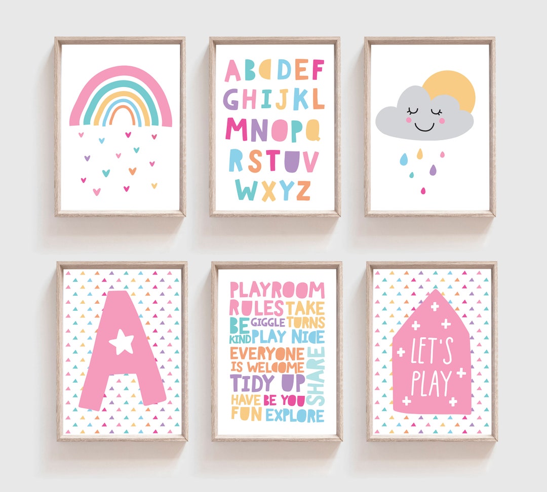 Set of 6 Girls Nursery Prints, Girls Bedroom Prints, Rainbow Prints ...