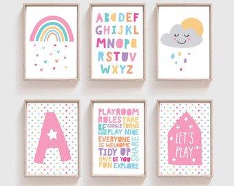 Set of 6 Girls Nursery Prints, Girls Bedroom Prints, Rainbow Prints, Girls Bedroom Decor, Girls Wall Art, Playroom, Nursery Wall Art