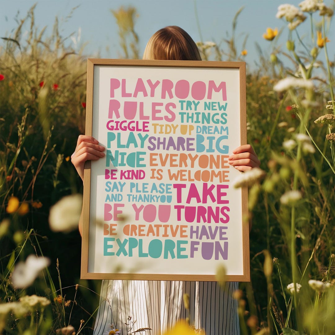 Playroom Rules Typography Print, Kids Room Decor, Playroom Wall Art ...