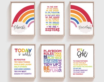7 personalised A4 Prints, Nursery Wall Art, Girls Pastel Nursery Prints, Girls Bedroom, Kids Bedroom Playroom