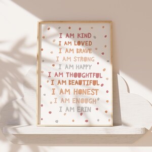 Girls Affirmation Print, Boho, Girls Bedroom Decor, I am Print, Girls Nursery Prints, Playroom Prints, Girls Wall Art, Positive Prints,