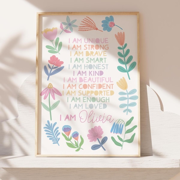 Mädchens Schlafzimmer Dekor, Floral, Pastellfarben, Regenbogen Wandbild, positive Druck, Mädchenzimmer Dekor