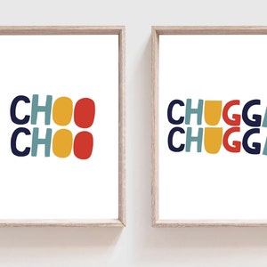 2 Train Nursery Prints, Choo Choo Chugga Chugga, Boys Nursery Prints, Boys Bedroom Prints, Nursery Wall Art, Boys Wall Art, Boys Bedroom