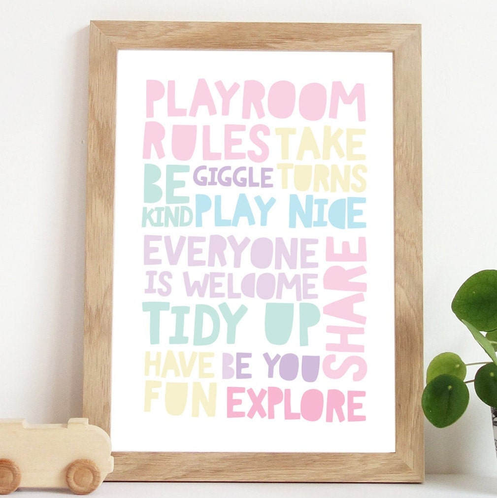 Pastel Playroom Rules Print, Playroom Decor, Nursery Prints, Playroom ...