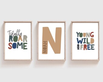 Set of 3 Boys Nursery Prints, Boys Bedroom Prints, Playroom Prints, Young Wild and Free, Jungle Prints, Boho Nursery Prints, Boys Wall Art
