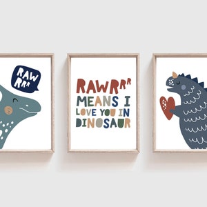 Set of 3 Boys Nursery Prints, Dinosaur Prints, Dinosaur Wall Art, Dinosaur Nursery Decor, Boys Bedroom Prints, Boys Nursery Wall Art
