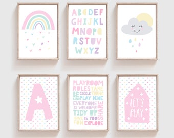 6 Playroom Prints, Girls Nursery Prints, Rainbow Prints, Rainbow Wall Art, Girls Nursery Wall Art, Girls Bedroom Decor, Girls Bedroom Prints
