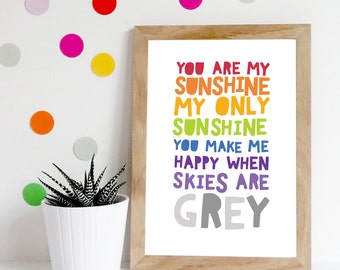 You Are My Sunshine Print, Playroom Prints, Rainbow Prints, Girls Nursery Prints, Boys Nursery Prints, Nursery Wall Art, Rainbow Wall Art
