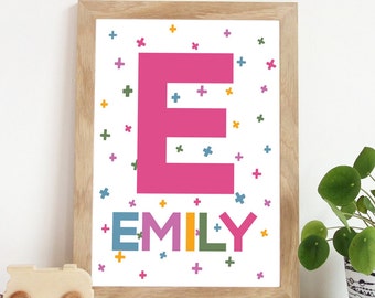Girls Nursery Prints, Girls Name Print, Pink Nursery Decor, Girls Bedroom Decor, Nursery Wall Art, Kids Wall Art, Colourful Playroom Prints