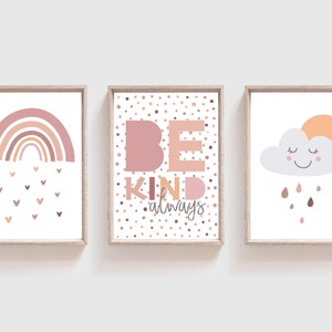 Set of 3 Girls Nursery Prints, Girls Bedroom Decor, Be Kind Rainbow Wall Art, Girls Bedroom Prints, Rainbow Prints, Girls Wall Art, Playroom