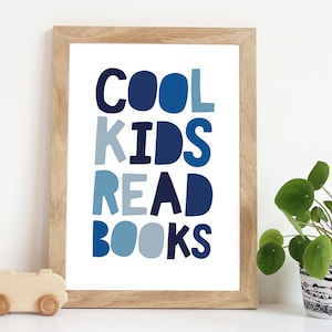Cool Kids Read Books, Reading Corner, Boys Nursery Prints, Nursery Wall Art, Let&#39;s Read, Playroom, Book Nook, Reading Sign, Boys Wall Art