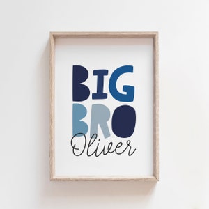Personalisierte Big Bro Drucke, Jungen Schlafzimmer Dekor, Jungen Wandkunst, Blau, big bro lil bro, Bruder Geschenk, Jungen Wandkunst, Geschwister Drucke, Spielzimmer