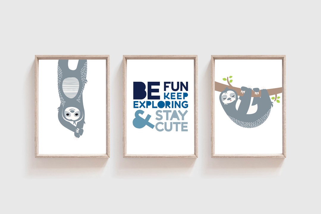 Set of 3 Sloth Prints, Boys Nursery Decor, Sloth Nursery Prints, Boys ...
