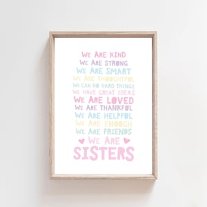 Sister Bedroom Decor, Affirmations, Girls Bedroom Prints, Girls Wall Art, Big Sis Lil Sis, Sister Wall Art, Motivational Prints, Loved