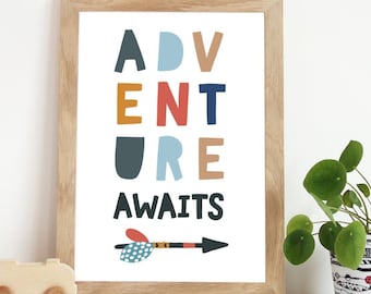 Adventure Awaits Print, Boho Nursery Prints, Boys Nursery Print, Boys Bedroom Prints, Explore, Boys Bedroom Decor, Boys Nursery Decor