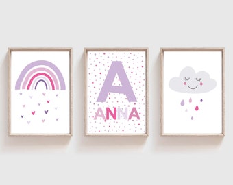 Set of 3 Girls Nursery Prints, Nursery Wall Art, Rainbow Prints, Girls Bedroom Prints, Rainbow Decor, Girls Bedroom Decor, Girls Wall Art