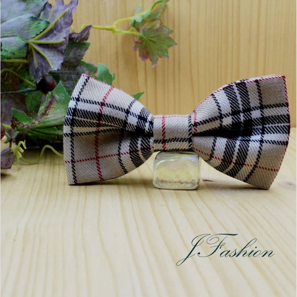 Plaid Beige Bowtie, Baby Bowtie, Kid Bowtie, Men's Bowtie, Christmas Accessories, Gift Men's Bowtie, Cotton Bowtie, Tartan plaid