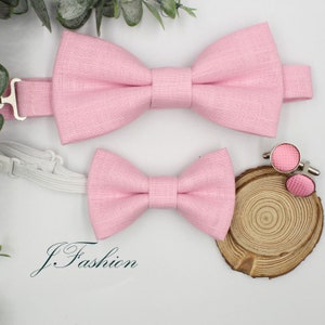 Pink Linen Bowtie, Baby Bowtie, Kid Bowtie, Boy&#39;s Bowtie, Men&#39;s Bowtie, Wedding Accessories, Gift Men&#39;s Bowtie, Linen Bowtie