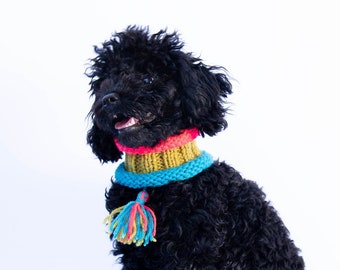 Handmade colorful dog scarf with a tassel - Handknitted colorful dog neckwarmer with a tassel - handmade dog collar