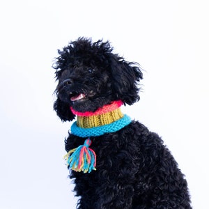 Handmade colorful dog scarf with a tassel - Handknitted colorful dog neckwarmer with a tassel - handmade dog collar