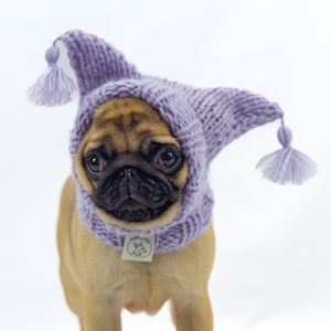 Bonnet en laine fait main avec cornes et glands pour petits chiens bonnet pour chien tricoté main pour chien de taille moyenne bonnet en laine fait main pour chien de grande taille Light Lavender