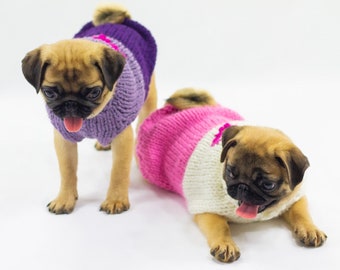 Valentine's handmade knitted dog sweater for Valentine's day - Handknitted wool dog jumper for small dogs - Valentine's dog gift