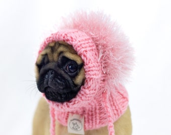 Handmade wool fluffy hat for small dogs in faux fur - handknitted faux fur dog snood for medium dogs - handmade dog beanie for large dogs