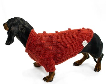 Handknitted woolly sweater with pompoms for small dogs  -  handmade woolly pompom jumper for medium dogs - dog pullover for large dogs