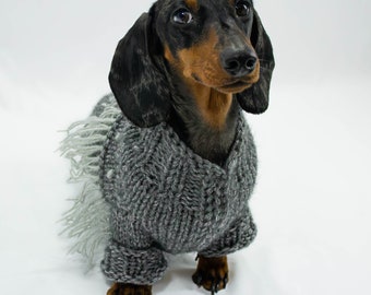 Handmade wool dog sweater with fringes for small dogs - handknitted woolly dog jumper for medium dogs- handmade dog sweater for large dogs