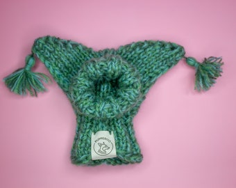 Handmade wool hat with horns and tassels for small dogs - handknitted dog beanie for medium dogs - handmade wool dog beanie for large dogs