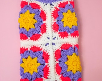 Handmade Crochet Dog Sweater: Colorful Granny Square Wool Jumper