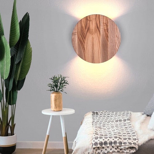 Up Down Light Round Wood Sconce Led Wall Lighting Minimalist - Etsy
