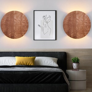 2 OAK up down wall sconce Round wood lamp Plug in wall sconce wood minimalist light