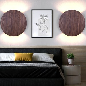 set 2 wall lamp Round wood sconce Led wall lighting Plug in wall sconce