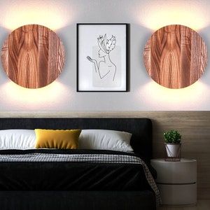 Set up down wall sconce Round wood light Plug in wall sconce Bedside lamp