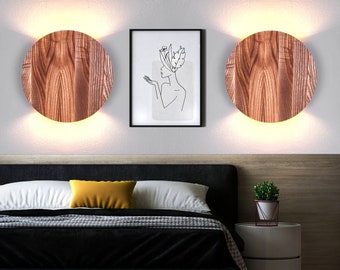 Set up down wall sconce Round wood light Plug in wall sconce Bedside lamp