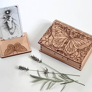 Schmetterling SET Tarot Deckhalter & Kartenhalter, Tarot Kartenhalter, kleine Holzkiste, Tarot Box, Love Tarot Legung