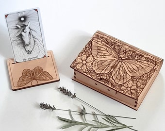 Butterfly SET tarot deck holder & card holder, Tarot card box, small wooden box, Tarot box, Love tarot reading