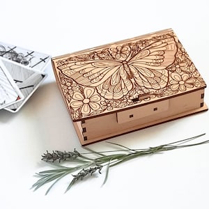 Porta cartas de tarot MARIPOSA, caja de baraja, estuche para cartas, caja de cartas de tarot de madera
