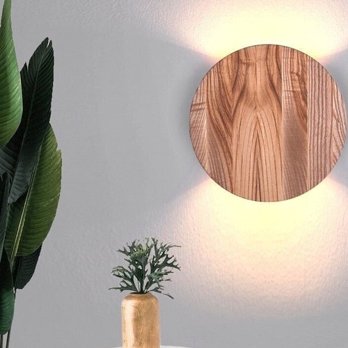 Up Down Light Round Wood Sconce Led Wall Lighting Minimalist - Etsy