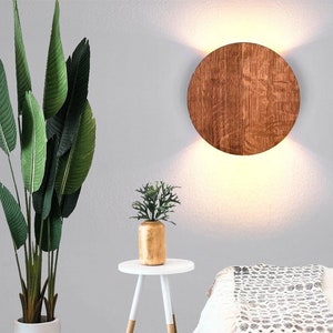 OAK Up down light Round wood sconce Led wall lighting Plug in wall sconce