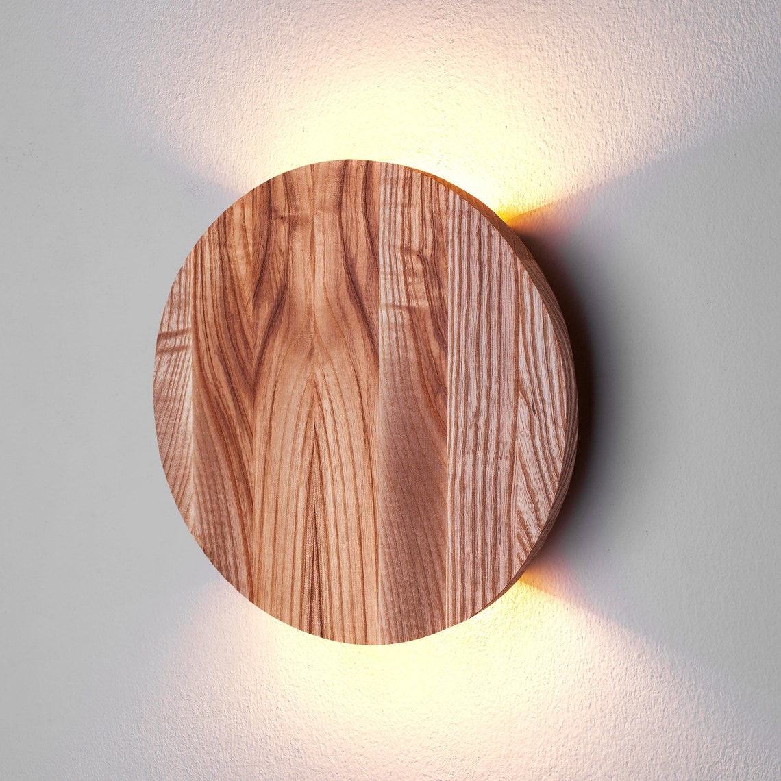Up Down Light Round Wood Sconce Led Wall Lighting Minimalist - Etsy