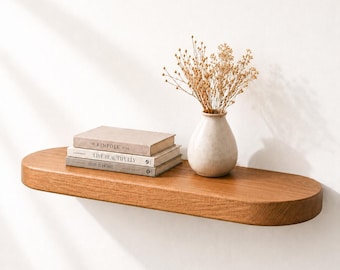 Rounded Wooden Wall Shelf – Custom Size Modern Display Shelf with Hidden Brackets