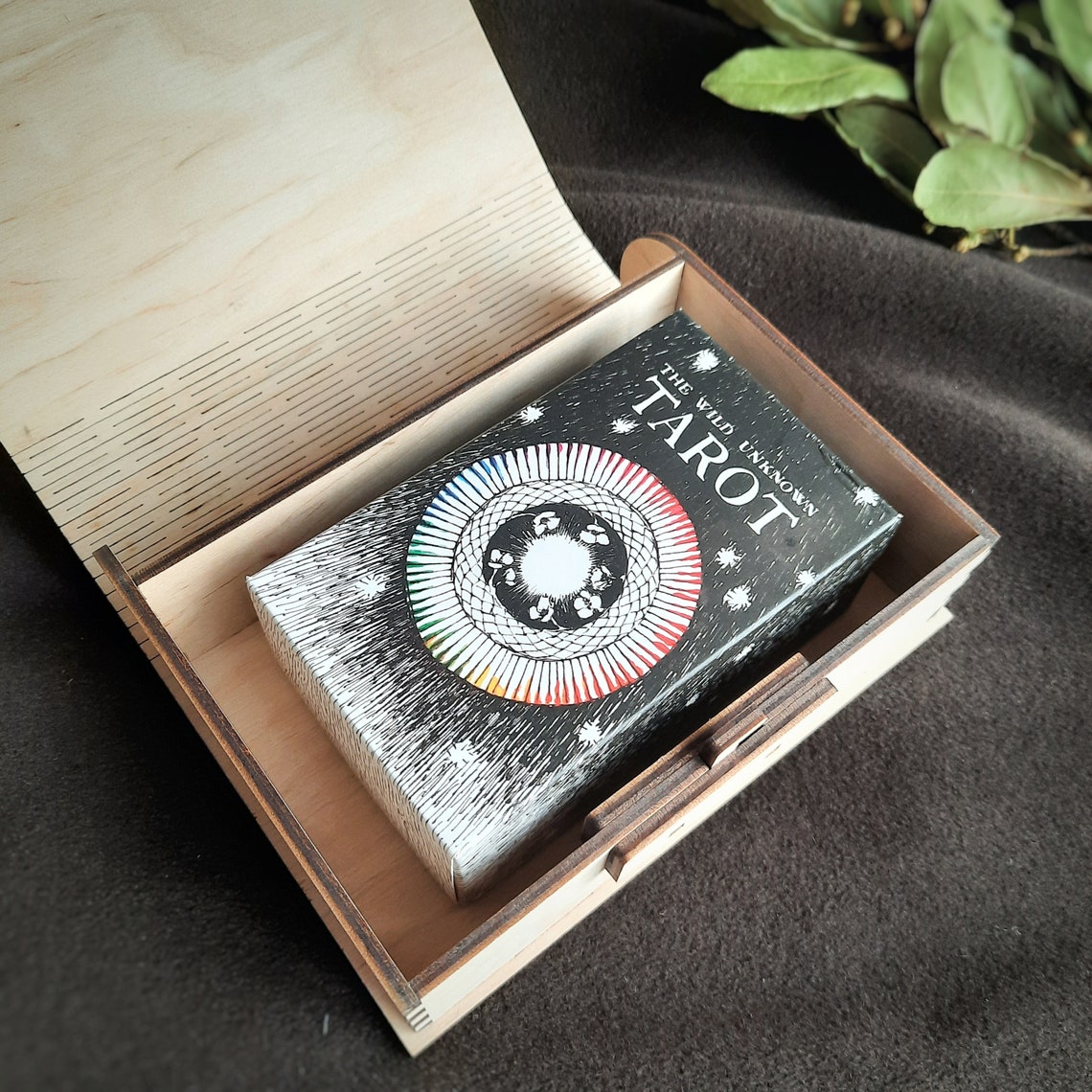 Tarot card box СAT Tarot box with card deck Wooden tarot box Etsy